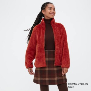 Dámské Bundy Uniqlo Fluffy Fleece Zipped Červené | ILKWXEV-70