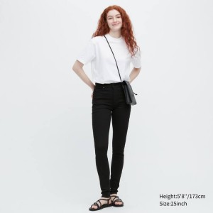 Dámské Džíny Uniqlo Ultra Stretch High Rise Hubená Fit (Long) Černé | VAMGSYO-86