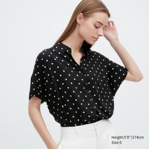 Dámské Halenka Uniqlo Rayon Krátké Sleeve Černé | KRQYCTW-06