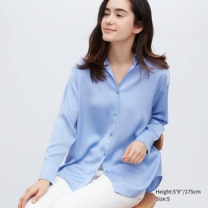 Dámské Halenka Uniqlo Satin Long Sleeved Blankyt | DHOFXLJ-17