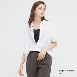 Dámské Halenka Uniqlo Viscose Krátké Sleeved Bílé | KQOXDFR-48