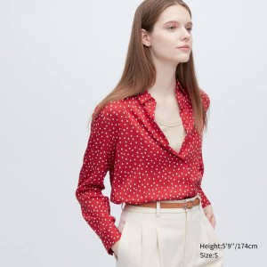 Dámské Halenka Uniqlo Viscose Printed Long Sleeved Červené | HJUABCN-12