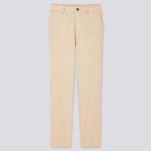 Dámské Kalhoty Uniqlo Linen Bavlněné Blend Tapered (2020 Season) Béžový | DXEKLVH-58