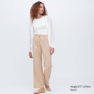 Dámské Kalhoty Uniqlo Linen Blend Easy Béžový | TLYVOQI-79