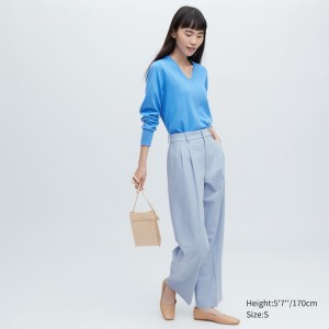 Dámské Kalhoty Uniqlo Plisovaný Široké Leg Blankyt | GIKNDVF-04