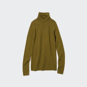 Dámské Knitwear Uniqlo 100% Extra Fine Merino Žebrovaný Turtleneck Olivy Zelené | VZPIUBY-64