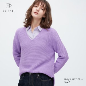 Dámské Knitwear Uniqlo 3d Knit Seamless Bavlněné Blend V Neck Fialové | QXFRILU-46