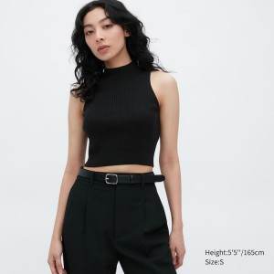 Dámské Knitwear Uniqlo Mock Neck Cropped Černé | GZILHDT-02