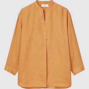 Dámské Košile Uniqlo 100% Linen Skipper Collar 3/4 Sleeved Oranžové | VQABIFP-32