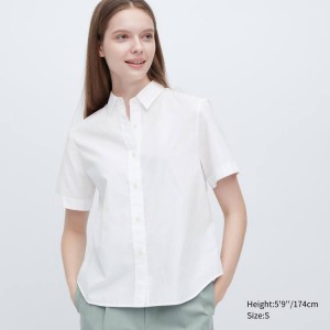 Dámské Košile Uniqlo Bavlněné Krátké Sleeved Bílé | YRBXIFA-50