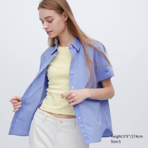 Dámské Košile Uniqlo Bavlněné Krátké Sleeved Blankyt | OCEQXHV-09