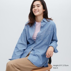 Dámské Košile Uniqlo Chambray Oversized Long Sleeved Blankyt | BPDMOTK-39