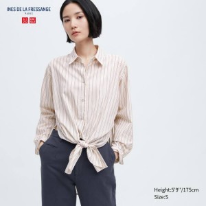 Dámské Košile Uniqlo Ines De La Fressange Bavlněné Silk Blend Oversized Long Sleeved Béžový | TFXDBRO-69