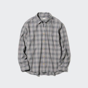 Dámské Košile Uniqlo Soft Brushed Checked Long Sleeved Šedé | IBDZHEK-95