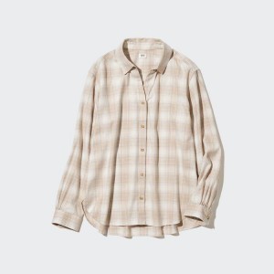 Dámské Košile Uniqlo Soft Brushed Checked Long Sleeved Béžový | PZARXNG-70