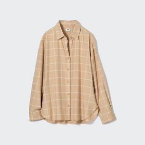 Dámské Košile Uniqlo Soft Brushed Checked Long Sleeved Béžový | ZVUHXKI-43