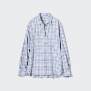 Dámské Košile Uniqlo Soft Brushed Checked Long Sleeved Světle Blankyt | QIWRLVN-50