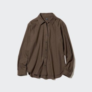 Dámské Košile Uniqlo Soft Brushed Long Sleeved Šedé | UTFQSRC-98