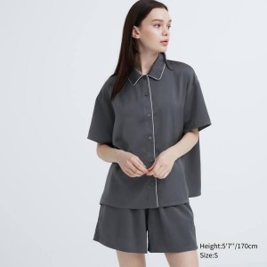 Dámské Loungewear Uniqlo Satin Pajamas (Krátké Sleeve) Šedé | SKEPOQG-40