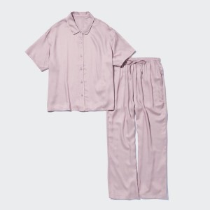 Dámské Loungewear Uniqlo Satin Pajamas (Krátké Sleeve) Růžové | UTSAREW-50