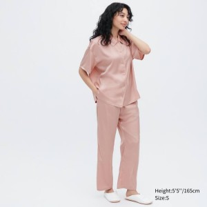 Dámské Loungewear Uniqlo Satin Pajamas (Krátké Sleeve) Růžové | KIOVSPL-82