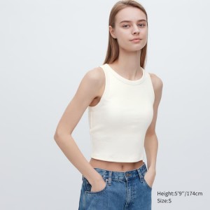 Dámské Podprsenky Uniqlo Žebrovaný Cropped Bez Rukávů Bílé | MHUTDIF-09