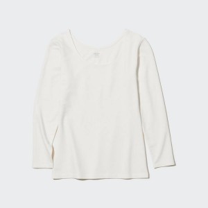 Dámské Topy Uniqlo Heattech Extra Warm Bavlněné Scoop Neck Long Sleeved Thermal Bílé | QSMTGCH-74