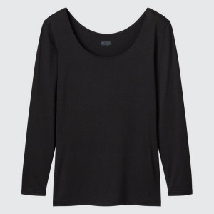 Dámské Topy Uniqlo Heattech Scoop Neck Long Sleeved Thermal Černé | TJRSINB-20