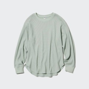 Dámské Topy Uniqlo Waffle Crew Neck Long Sleeved Zelene | CXGQABI-78