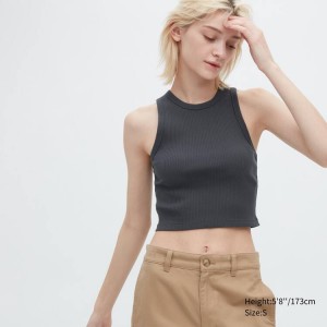 Dámské Topy Uniqlo Žebrovaný Racer Back Cropped Fit Šedé | SOJWGET-58