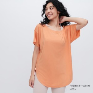 Dámské Tričko Uniqlo Airism Seamless Lodní Neck Longline Krátké Sleeved Oranžové | ILCBWDT-95