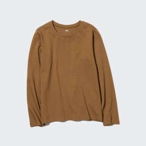 Dámské Tričko Uniqlo Bavlněné Crew Neck Long Sleeve Hnědé | DBZRJAY-76