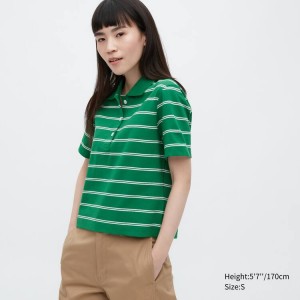 Dámské Tričko Uniqlo Cropped Relaxed Fit Pruhovaný Zelene | HZRSCOP-74