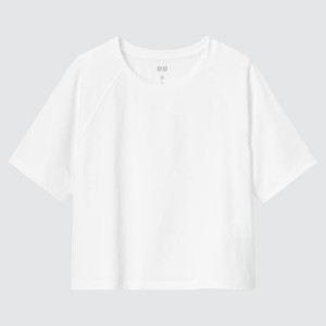 Dámské Tričko Uniqlo Dry-ex Crew Neck Cropped Bílé | YBEARTK-09