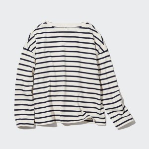 Dámské Tričko Uniqlo Pruhovaný Long Sleeved Bílé | TDWREHB-74