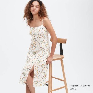 Dámské Šaty Uniqlo Printed Front Slit Camisole Bílé | HPZTQEU-08