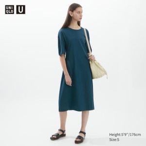 Dámské Šaty Uniqlo U Airism Bavlněné Krátké Sleeved Blankyt | STWDQIP-09