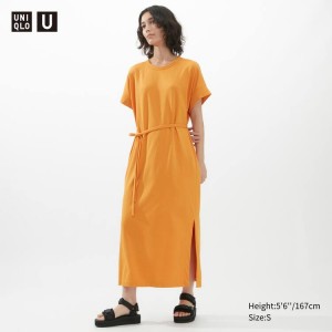 Dámské Šaty Uniqlo U Airism Cottoned Krátké Sleeved Oranžové | VKIERAN-96