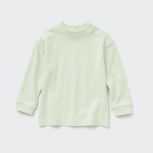 Dítě Tričko Uniqlo Soft Touch Bavlněné Mock Neck Long Sleeved Světle Zelene | GYETJMP-42