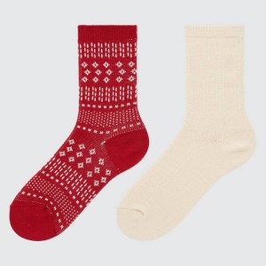 Dětské Ponožky Uniqlo Heattech Fair Isle Print (Two Pairs) Červené Béžový | MOWFDXU-80