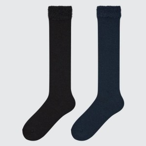 Dětské Ponožky Uniqlo Heattech Knee High Fluffy (Two Pairs) Černé | GOFNPXR-36