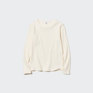 Dětské Tričko Uniqlo Žebrovaný Long Sleeved Bílé | FMEXNCY-81