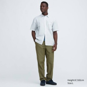 Pánské Kalhoty Uniqlo Linen Blend Relaxed Fit Olivy Zelené | LWICGYE-07