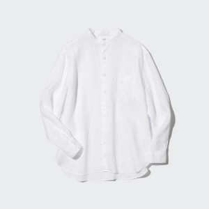 Pánské Košile Uniqlo 100% Premium Linen Regular Fit (Grandad Collar) Bílé | ZXVGUKI-12