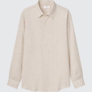 Pánské Košile Uniqlo 100% Premium Linen Regular Fit (Regular Collar) Béžový | IOPBWLY-16