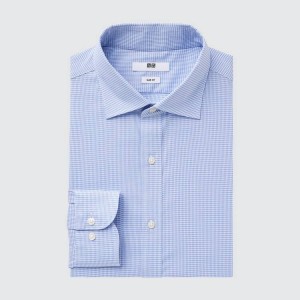 Pánské Košile Uniqlo Easy Care Checked Stretch Slim Fit (Semi-cutaway Collar) Blankyt | MCSUDPK-38