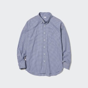 Pánské Košile Uniqlo Extra Fine Bavlněné Broadcloth Checked (Button-down Collar) Blankyt | OPKSFRY-28