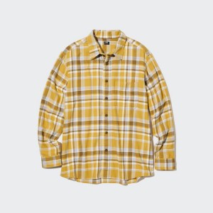 Pánské Košile Uniqlo Flannel Checked Regular Fit (Regular Collar) Žluté | SZELDCQ-01