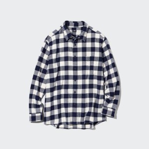 Pánské Košile Uniqlo Flannel Regular Fit Checked (Regular Collar) Bílé | OXRPBUH-39