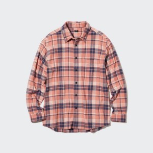 Pánské Košile Uniqlo Flannel Regular Fit Checked (Regular Collar) Růžové | BPHCKLU-92